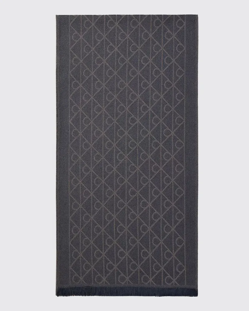 Calvin Klein Jacquard-Schal aus Polyester mit Monogramm-Logo und Fransen Blau