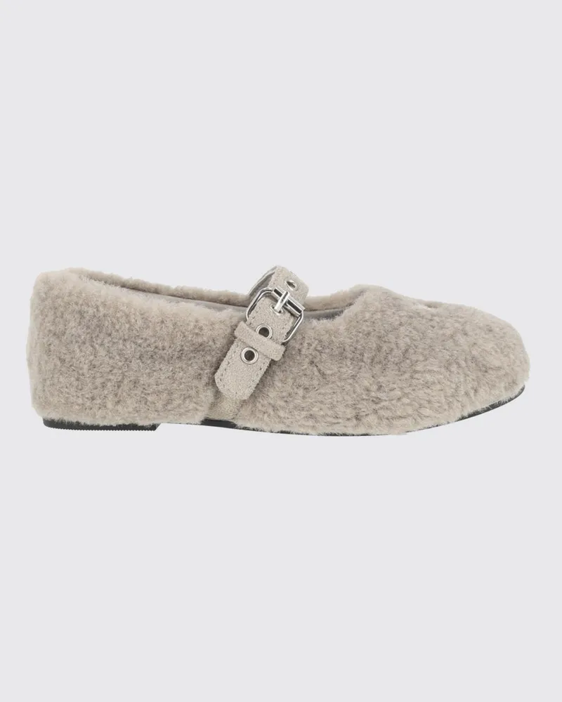 Monnalisa Mary-Jane-Ballerinas für Mädchen aus Shearling mit Riemchen Grau