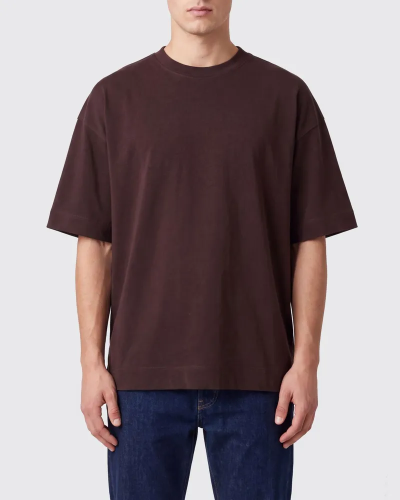 Dries van Noten Relaxed Fit Baumwoll-T-Shirt von mit Rundhalsausschnitt und überschnittenen Schultern Burgunderrot