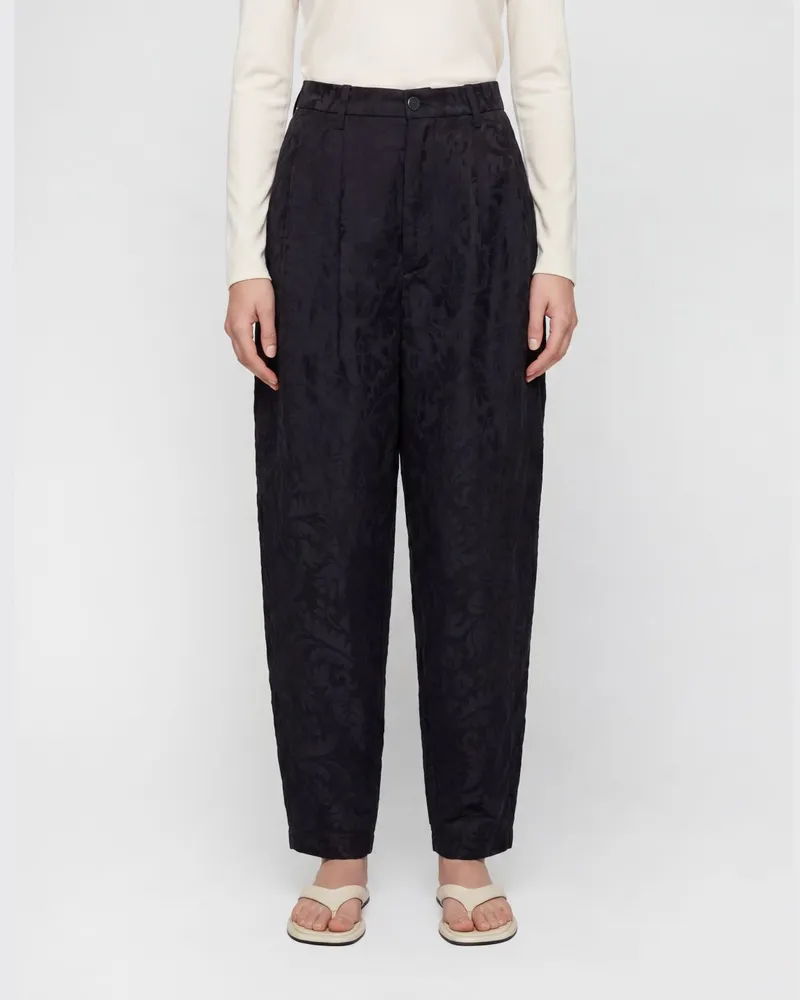Uma Wang Hoch taillierte Hose mit weitem Bein aus Leinen und Seide Schwarz