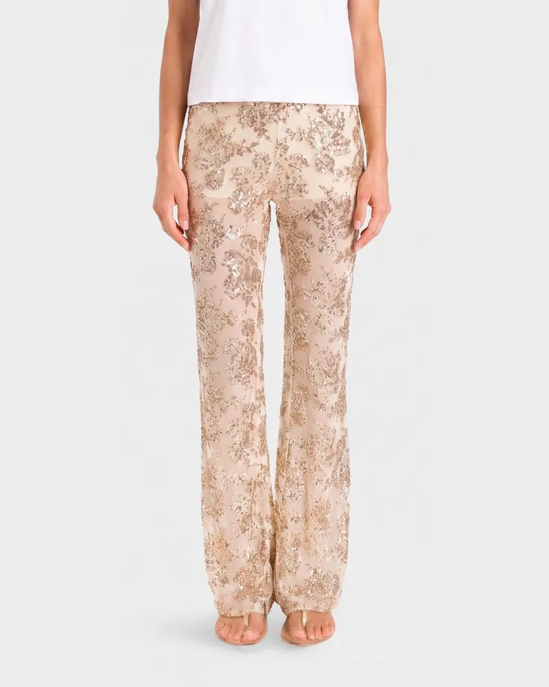 Twin-Set Slim-Fit-Jerseyhose mit bestickten Pailletten Beige