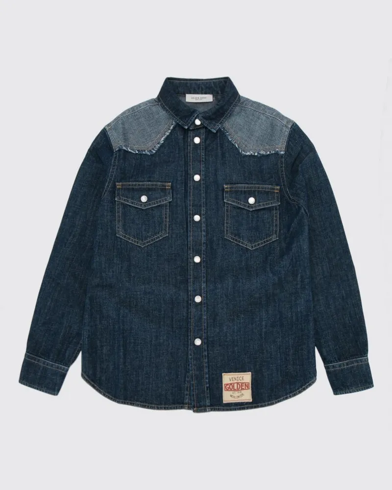 Golden Goose Western-Denimhemd für Jungen aus Baumwolle mit aufgesetzten Taschen Blau
