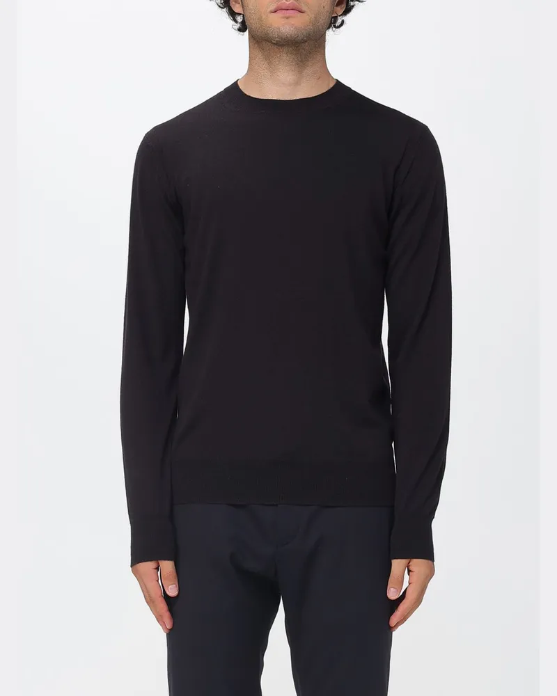 Paolo Pecora Milano Wollpullover mit Rundhalsausschnitt und Rippbündchen Braun