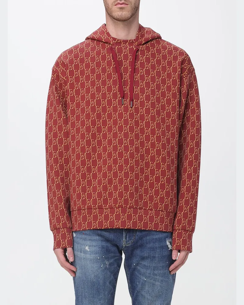 Emporio Armani Hoodie aus Baumwollmix mit Monogramm-Logo Rot