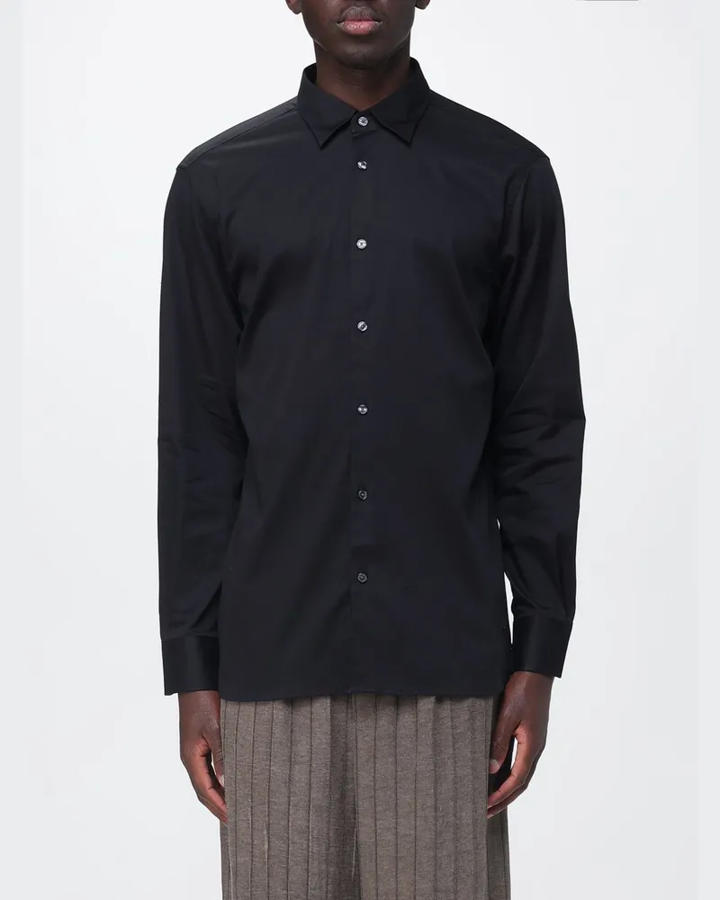 Emporio Armani Klassisches Hemd aus Stretch-Baumwolle Schwarz
