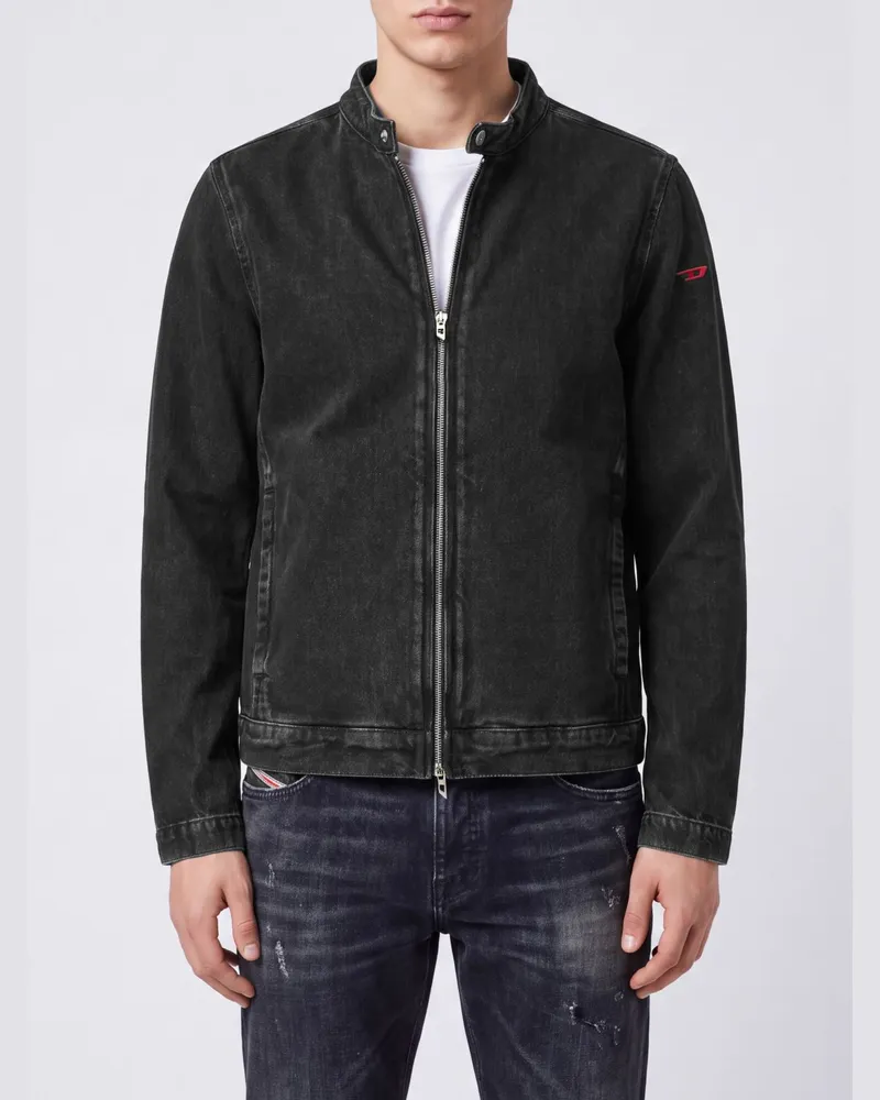 Diesel D-Glory Jeansjacke mit Biker-Kragen und gesticktem Oval D-Logo Schwarz