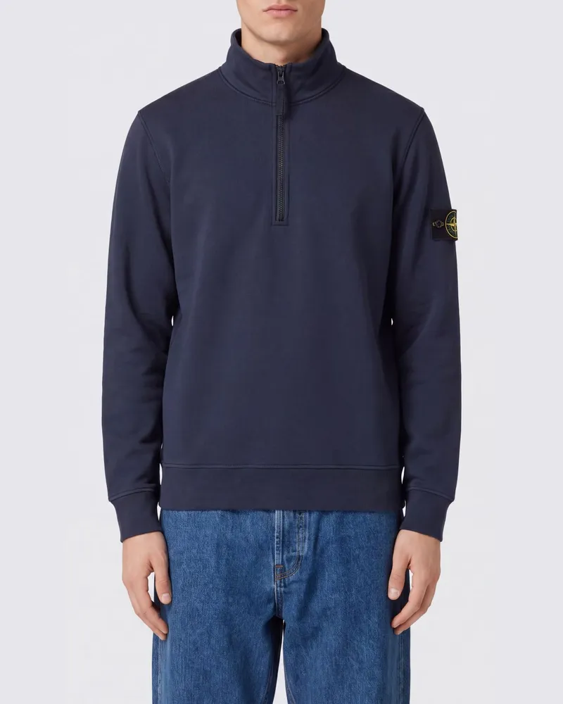 Stone Island Half-Zip-Sweatshirt aus Baumwolle mit Rollkragen und Kompass-Logo Blau
