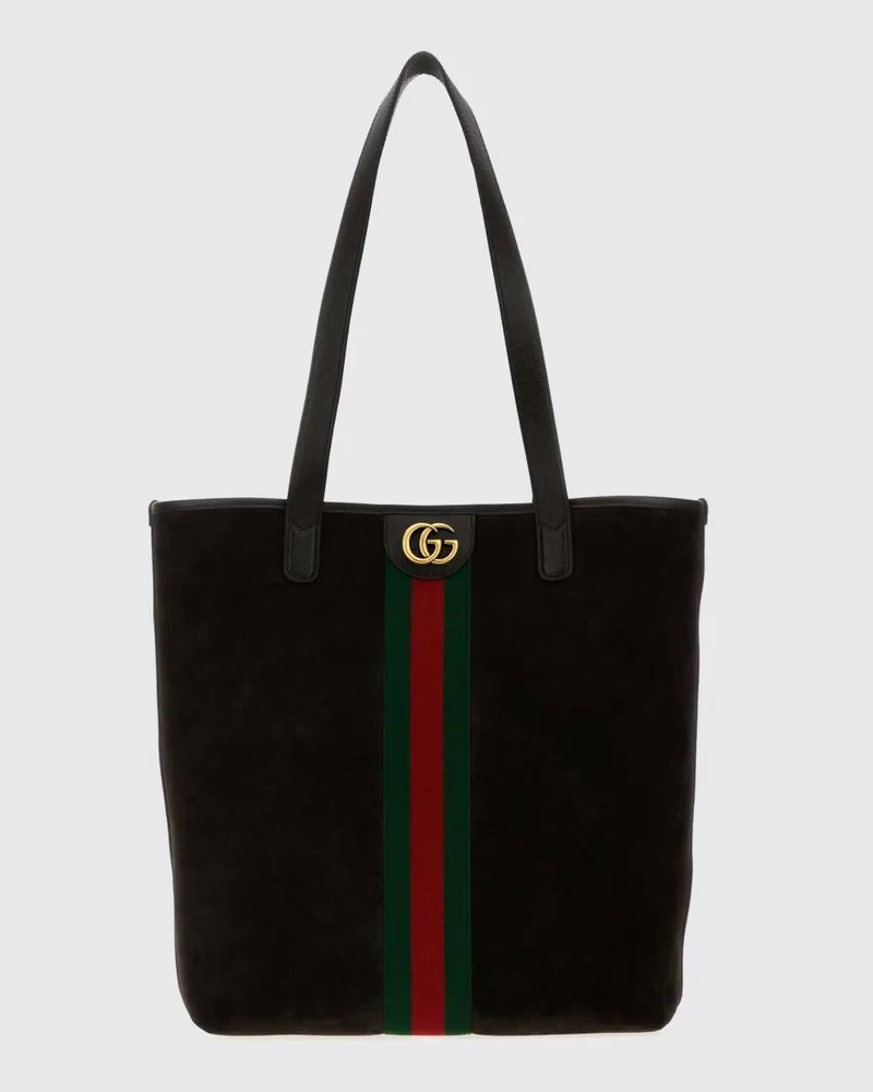 Gucci Ophidia Tote-Tasche aus Wildleder mit GG-Monogramm und Webstreifen Schwarz