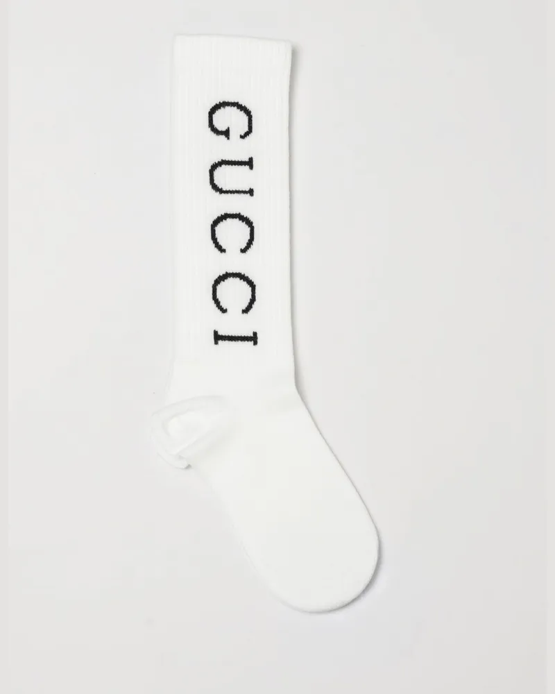 Gucci Gerippte Socken für Jungen aus Stretch-Baumwolle mit Kontrast-Logo-Schriftzug Weiß