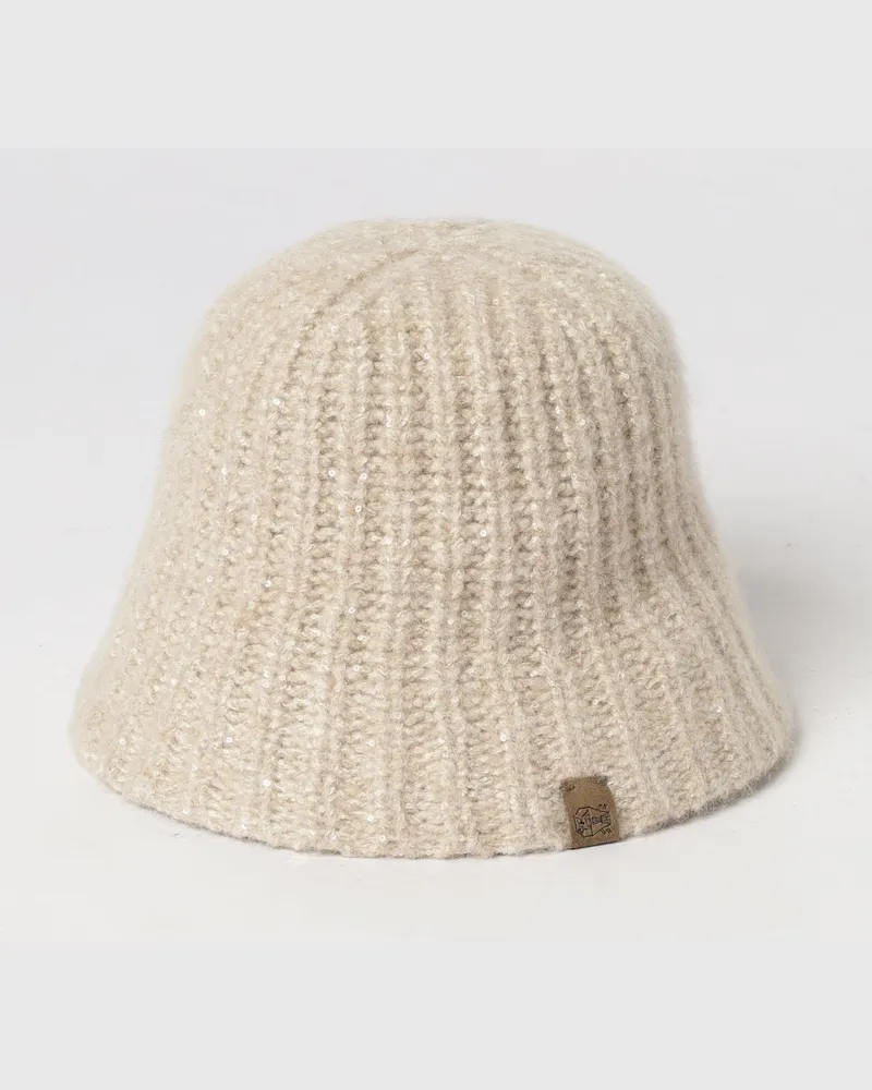 Brunello Cucinelli Gerippter Glockenhut aus Kaschmirmischung mit Pailletten Beige