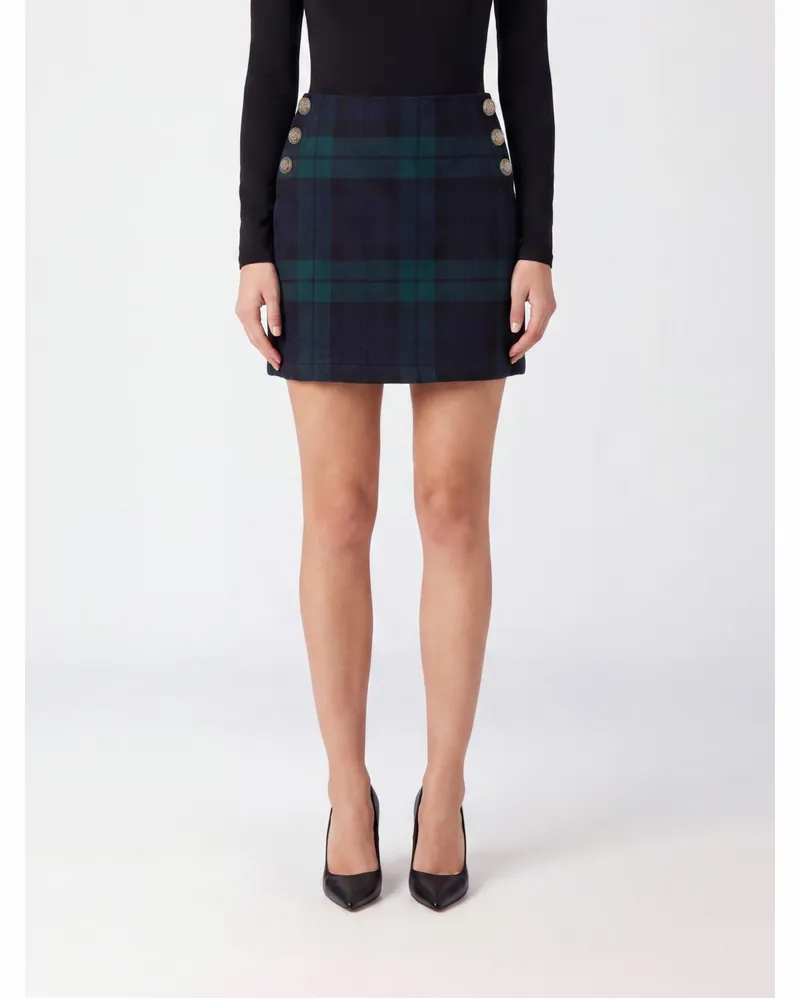 Liu Jo Tartan-Minirock aus Wollmischung mit hoher Taille im Bleistiftschnitt Blau