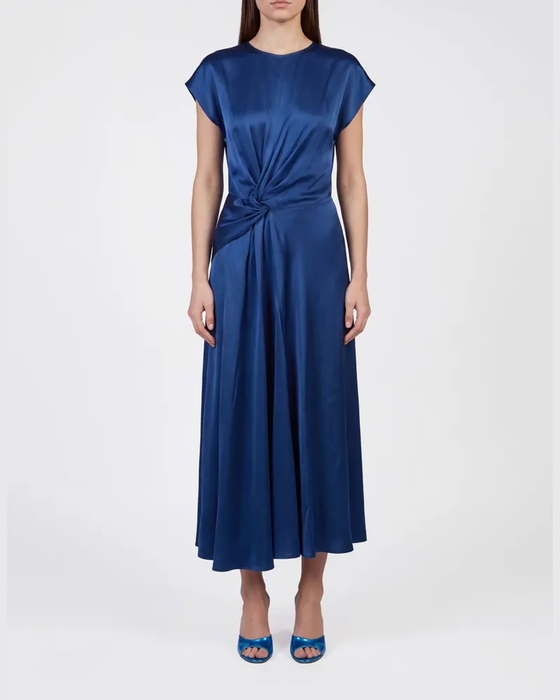 Victoria Beckham Asymmetrisches Midi-Kleid Aria mit geraffter Taille Blau