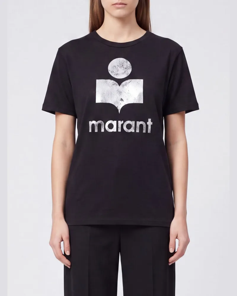 Étoile Isabel Marant Schmal geschnittenes Baumwoll-T-Shirt von mit bedrucktem Logo Schwarz