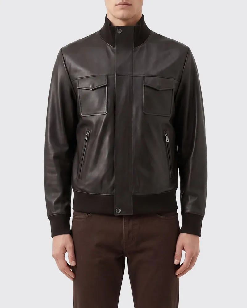 Dolce & Gabbana DOLCE  GABBANA Dolce & Gabbana Bomberjacke aus glattem Lammleder mit Stehkragen Braun