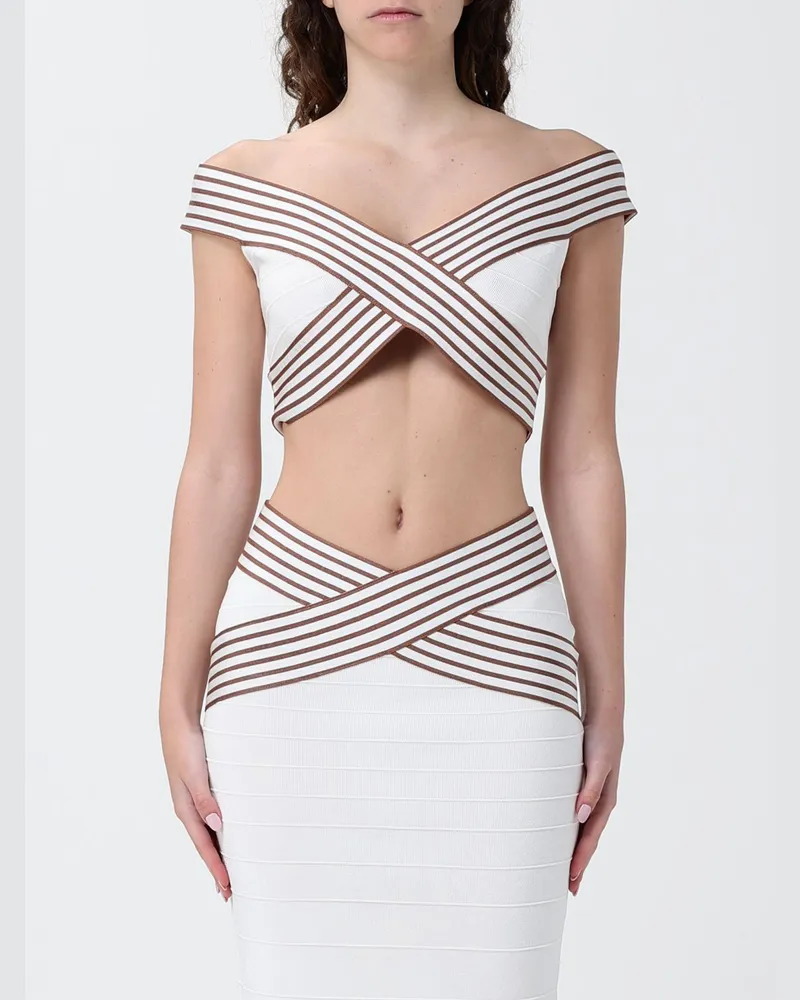 Elisabetta Franchi Cropped Fit Jersey-Top Ivory