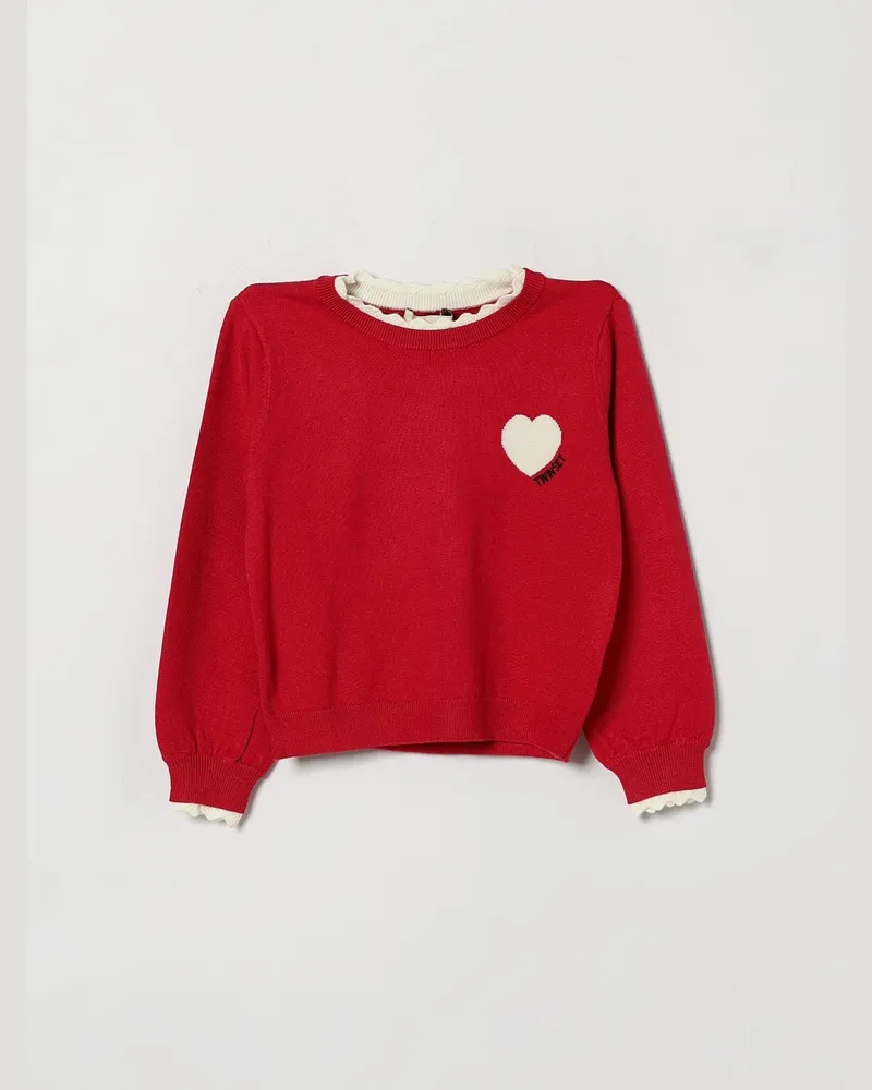 Twin-Set Sweatshirt für Mädchen aus Viskosemischung mit Herz-Print und Logo Rot