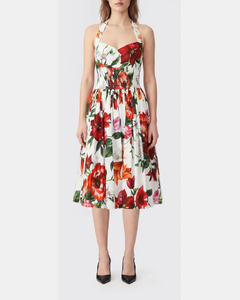 Dolce & Gabbana DOLCE  GABBANA Midikleid Dolce & Gabbana aus Baumwolle mit Blumendruck und Neckholder Bunt