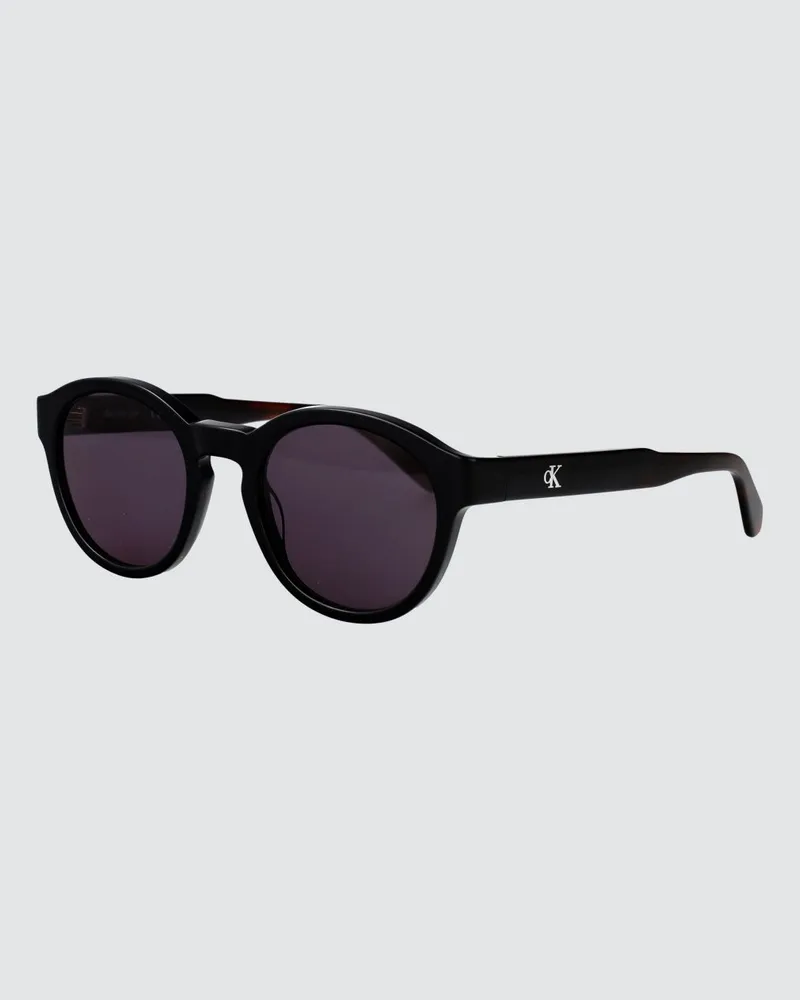 Calvin Klein Runde Sonnenbrille aus Acetat mit Monogramm Schwarz