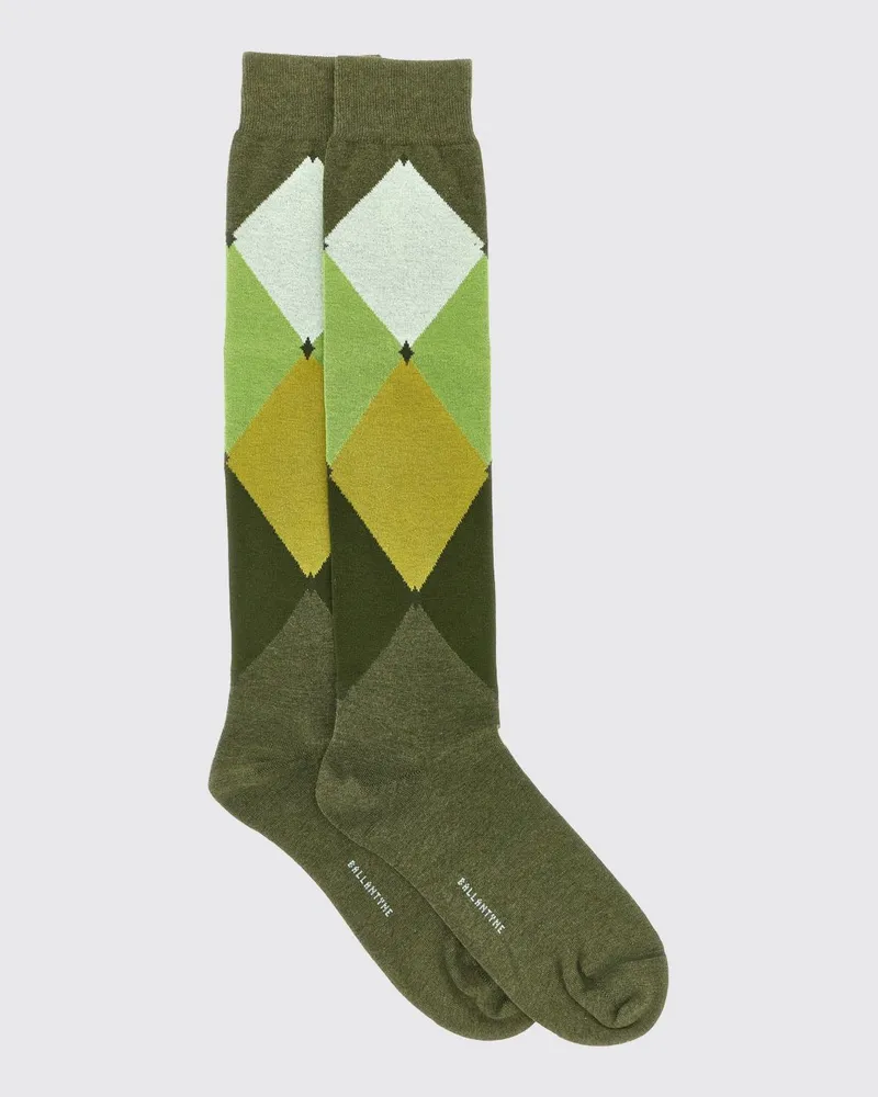 Ballantyne Hohe Socken aus Baumwollmischung mit Rautenmuster und Kontrastlogo Waldgrün