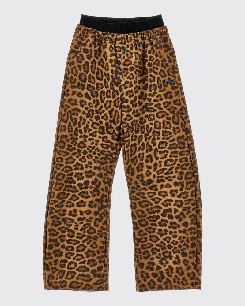 Monnalisa Mädchen-Hose mit weitem Bein aus Stretch-Baumwolle mit Animal-Print Braun