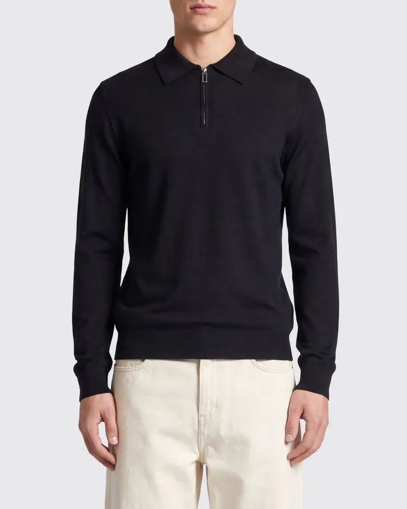 Paolo Pecora Milano Langärmeliges Wollstrick-Poloshirt mit Reißverschluss Schwarz