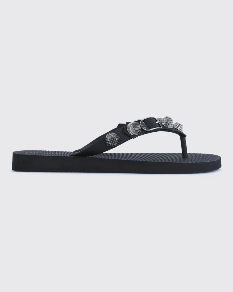 Balenciaga Zehenstegsandalen aus Gummi mit Nieten und Zierschnalle Schwarz