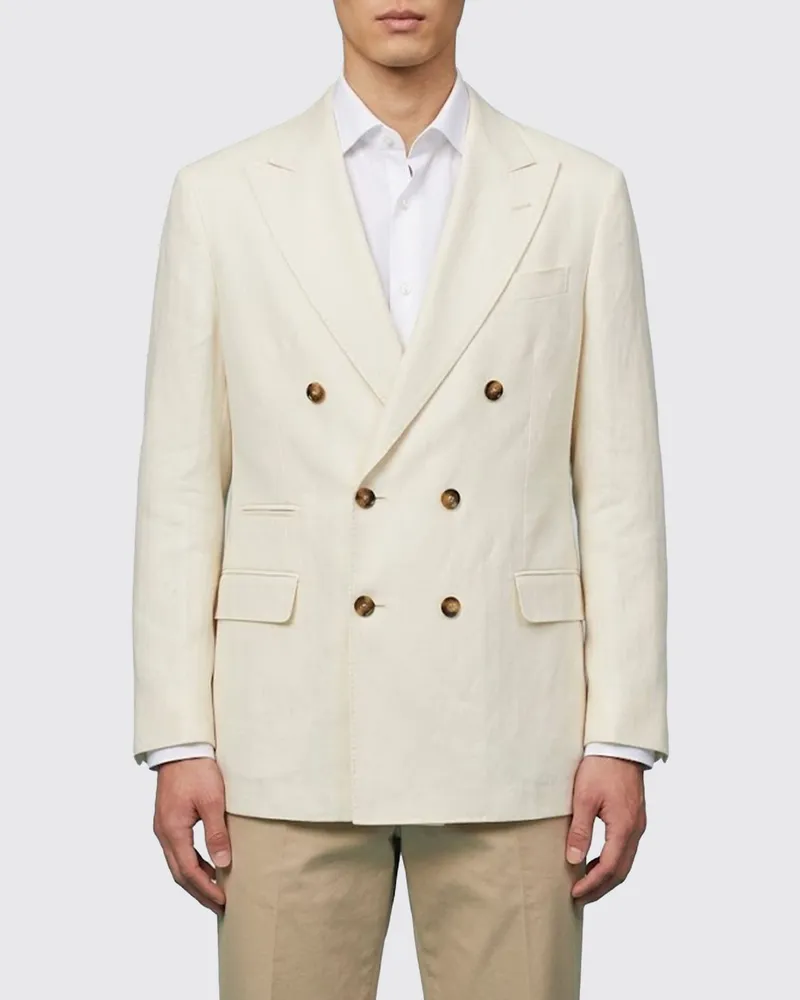Brunello Cucinelli Zweireiher-Blazer aus Seide und Leinen Weiß
