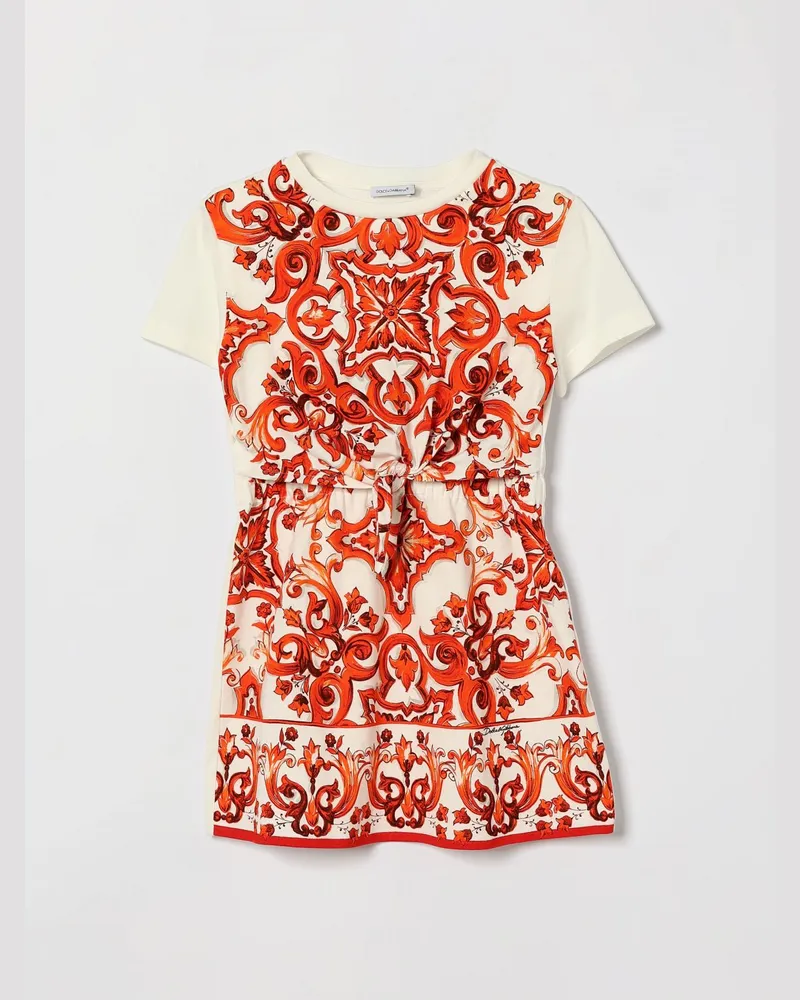 Dolce & Gabbana DOLCE  GABBANA Dolce & Gabbana Minikleid für Mädchen aus Baumwolle mit Majolika-Print Bunt