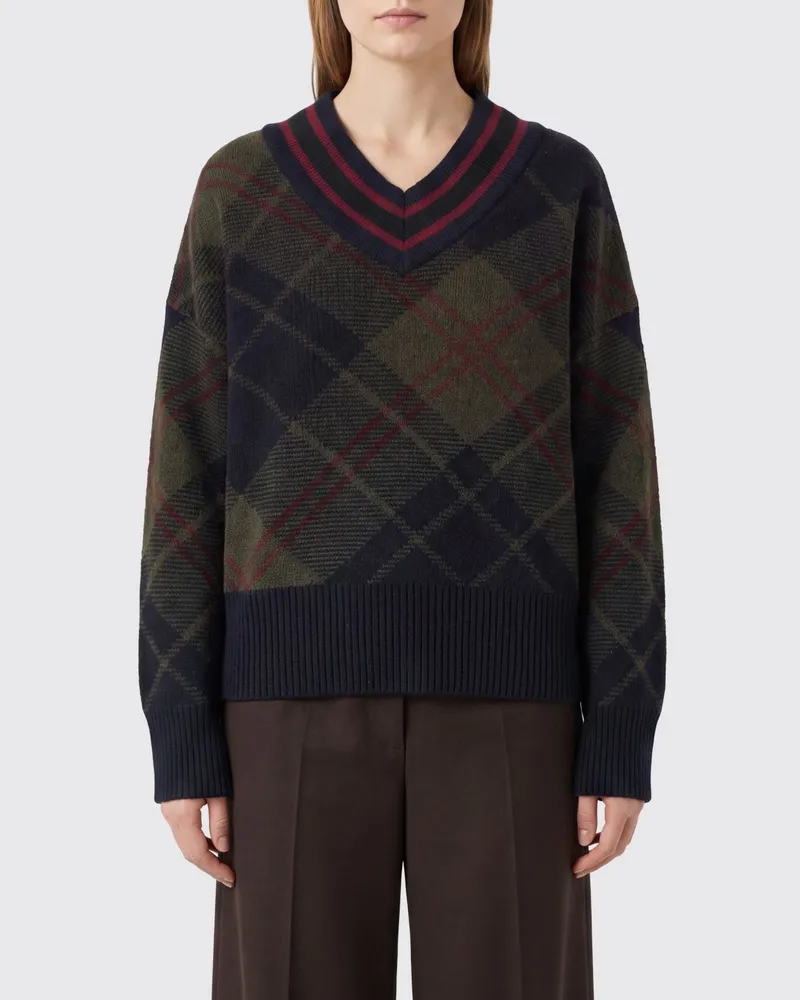 Barbour V-Ausschnitt-Pullover aus Wollmischung mit Karomuster in Relaxed Fit Bunt