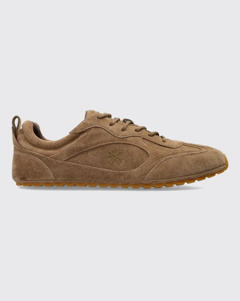Tory Burch Low-Top-Sneaker aus Veloursleder mit Double-T-Logo und gekerbter Sohle Grau