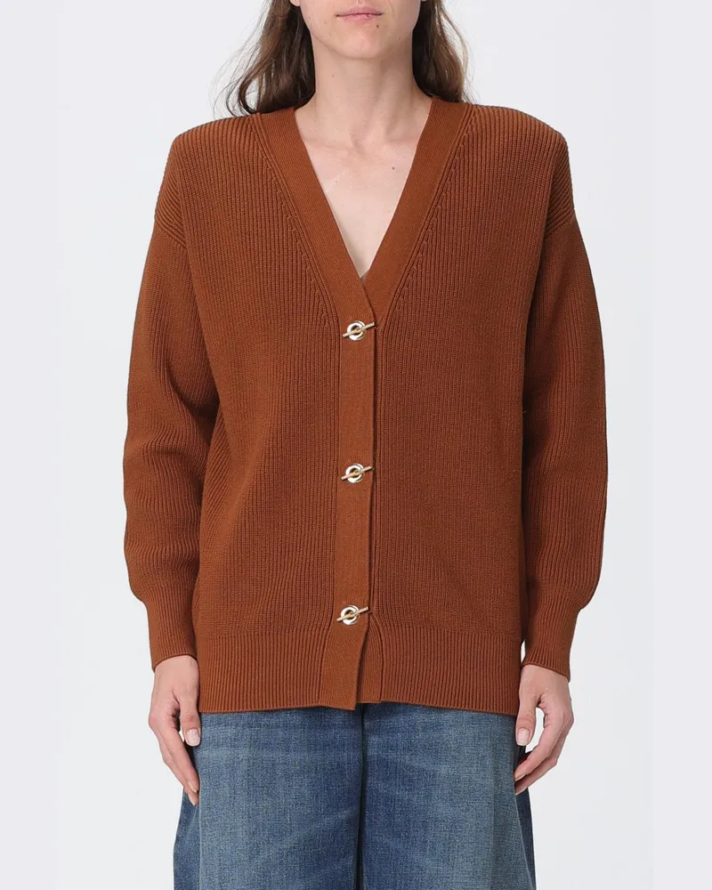 Elisabetta Franchi Cardigan von aus Viskosemischung mit V-Ausschnitt und überschnittenen Schultern Braun