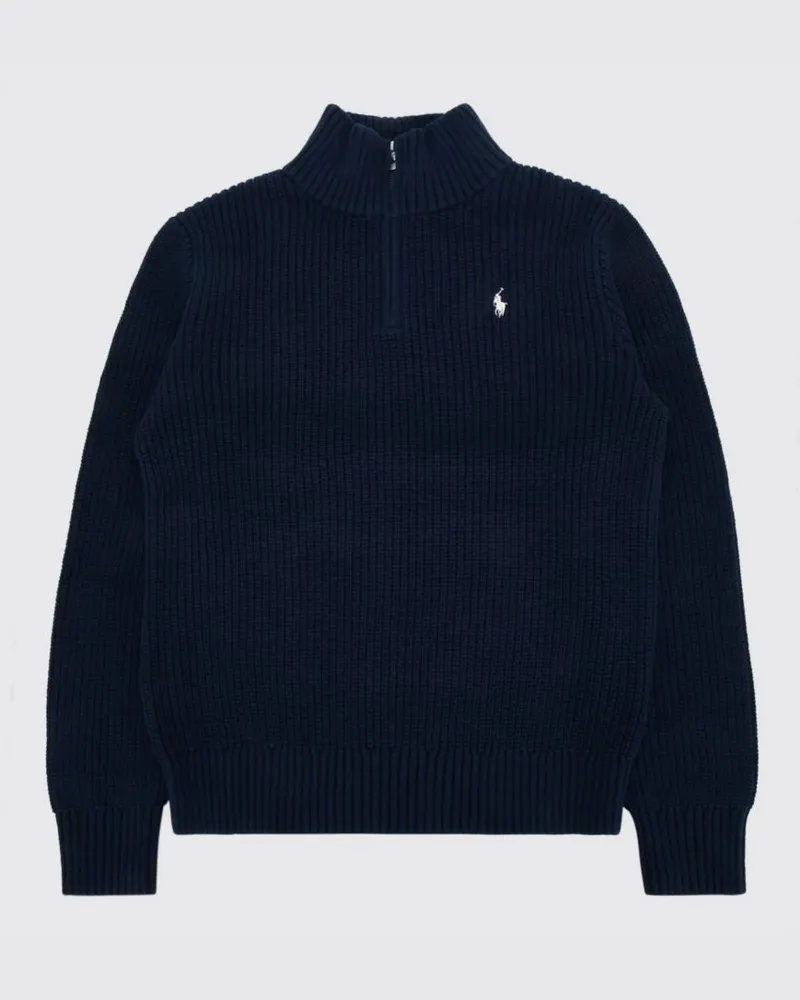 Ralph Lauren Jungen-Rollkragenpullover aus Baumwolle mit halbem Reißverschluss und Pony-Logo Navy