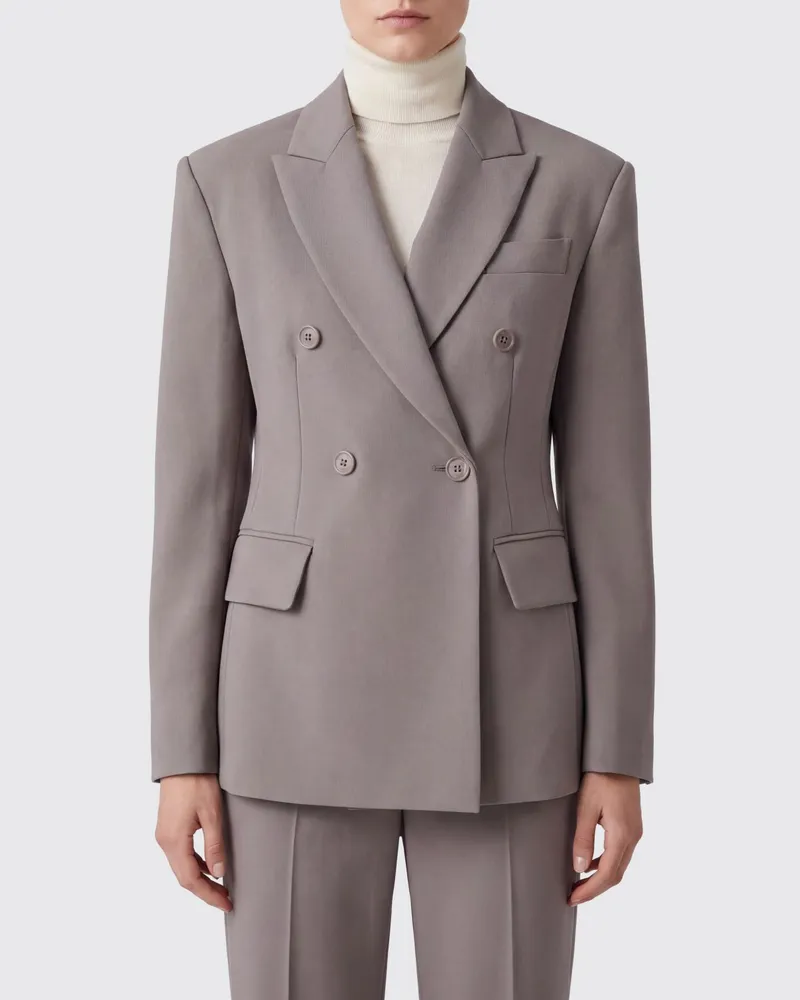 FRANKIE Shop Kurzer Zweireiher-Blazer aus Crêpe mit Revers Grün