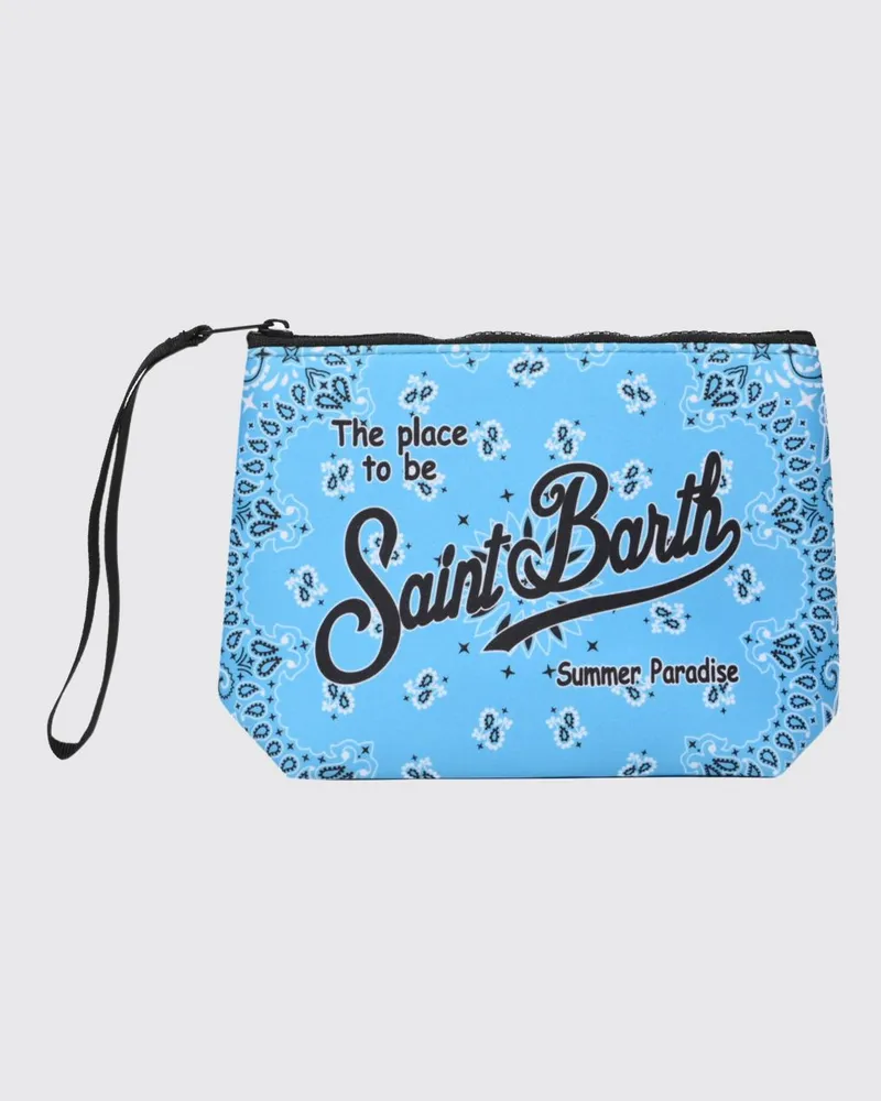 MC2 Saint Barth Aline Pochette aus gestreiftem Polyester Hellblau