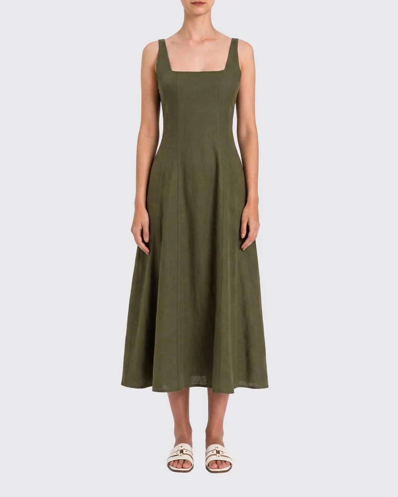 Twin-Set Midikleid aus Leinenmischung Grün