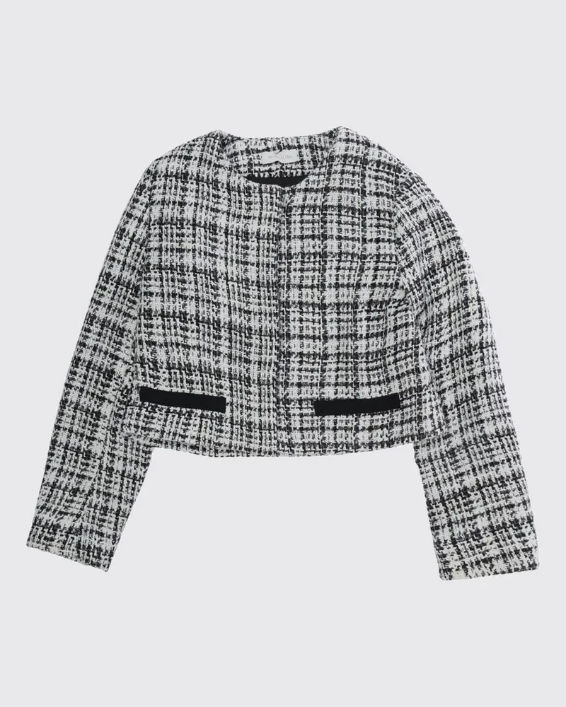 Monnalisa Kurzer Tartan-Bouclé-Blazer für Mädchen von mit Rundhalsausschnitt Grau
