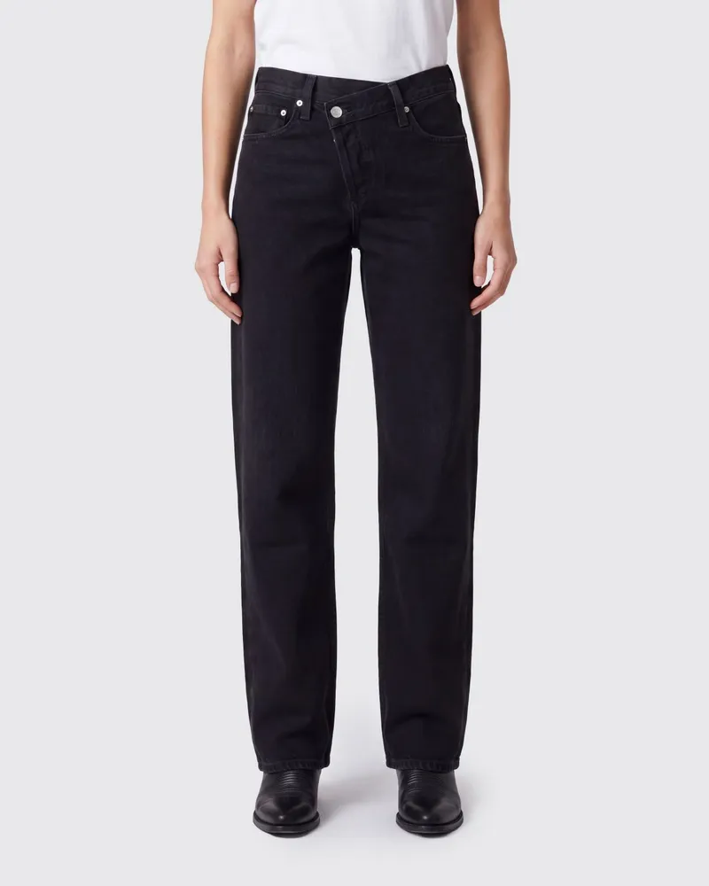 AGOLDE Baggy-Jeans Arc Criss Cross aus regenerativer Baumwolle mit asymmetrischem Hosenschlitz Schwarz