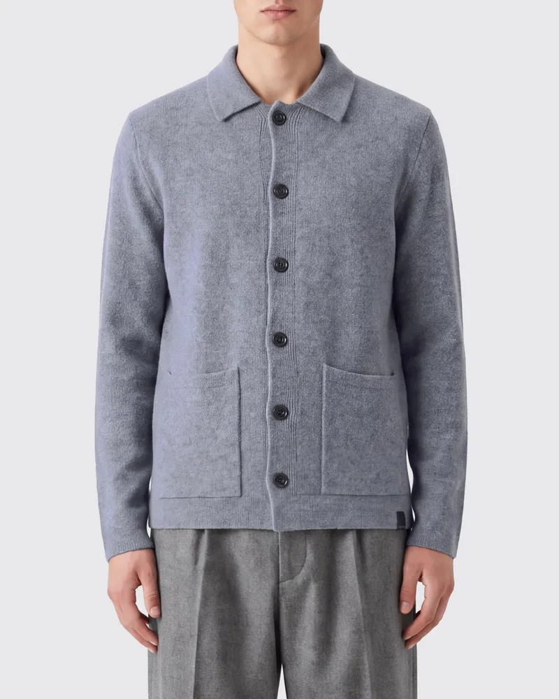 Zanone Slim Fit Cardigan von aus Schurwolle mit Kragen und aufgesetzten Taschen Grau