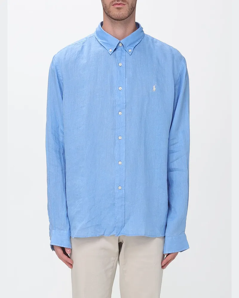 Ralph Lauren Leinenhemd mit Button-Down-Kragen und gesticktem Pony-Logo Blau