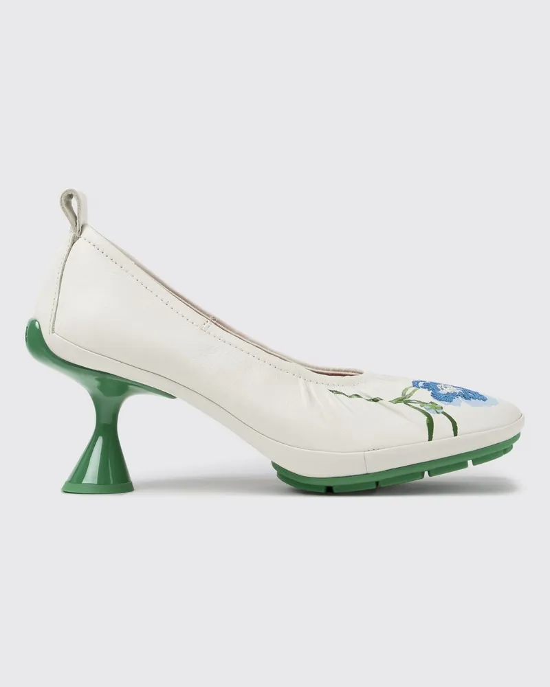Camper Twins Pumps aus Leder mit Blumenmuster und Spool-Absatz Weiß