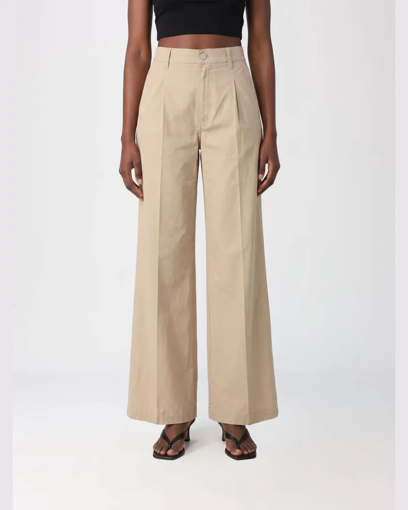 PT TORINO Wide-Leg-Hose mit mittlerer Leibhöhe aus Baumwollmischung Beige
