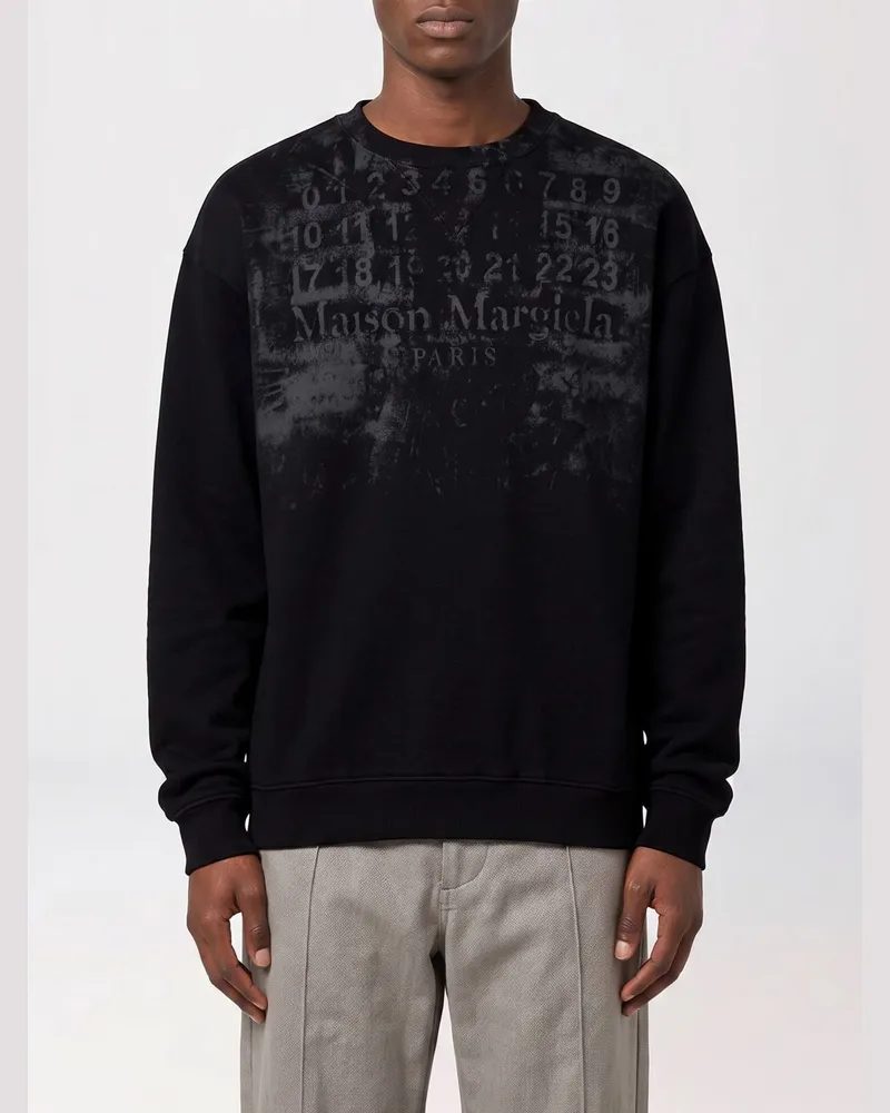 Maison Margiela Baumwoll-Sweatshirt mit Rundhalsausschnitt und ikonischen Four Stitches hinten Schwarz