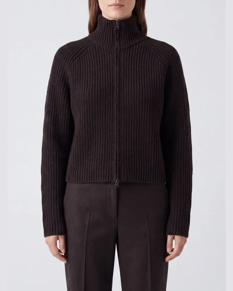 Lisa Yang Rollkragen-Cardigan aus reinem Kaschmir mit Reißverschluss Braun