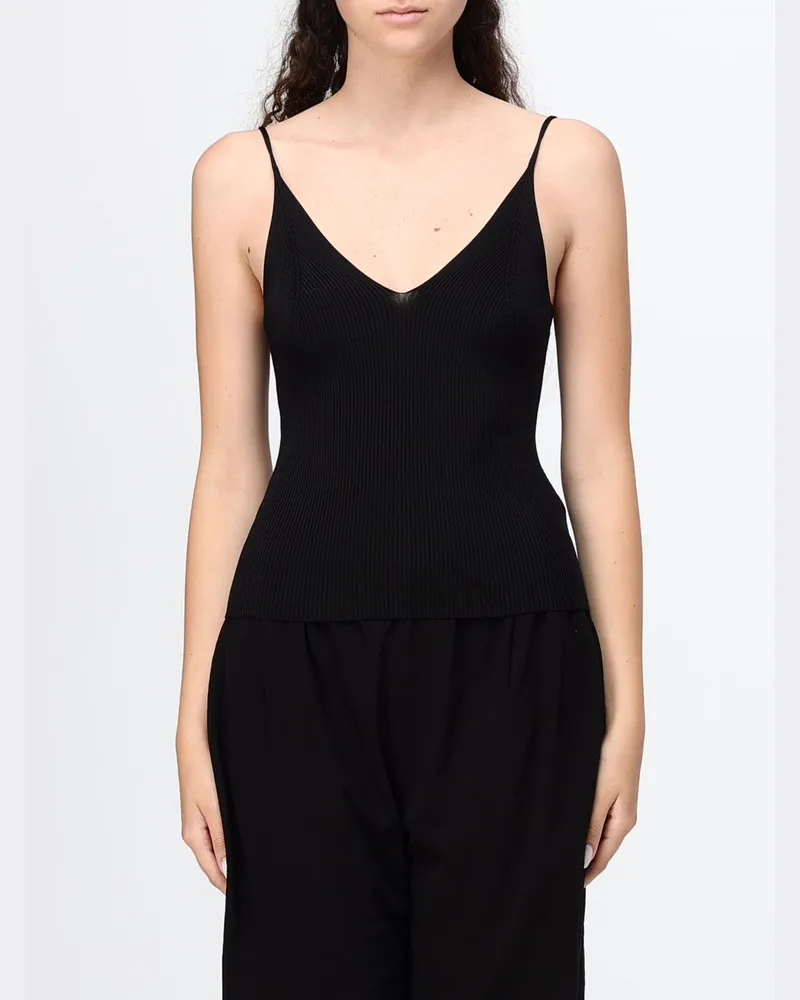 KHAITE Schmal geschnittenes Stricktop mit V-Ausschnitt und dünnen Trägern Schwarz