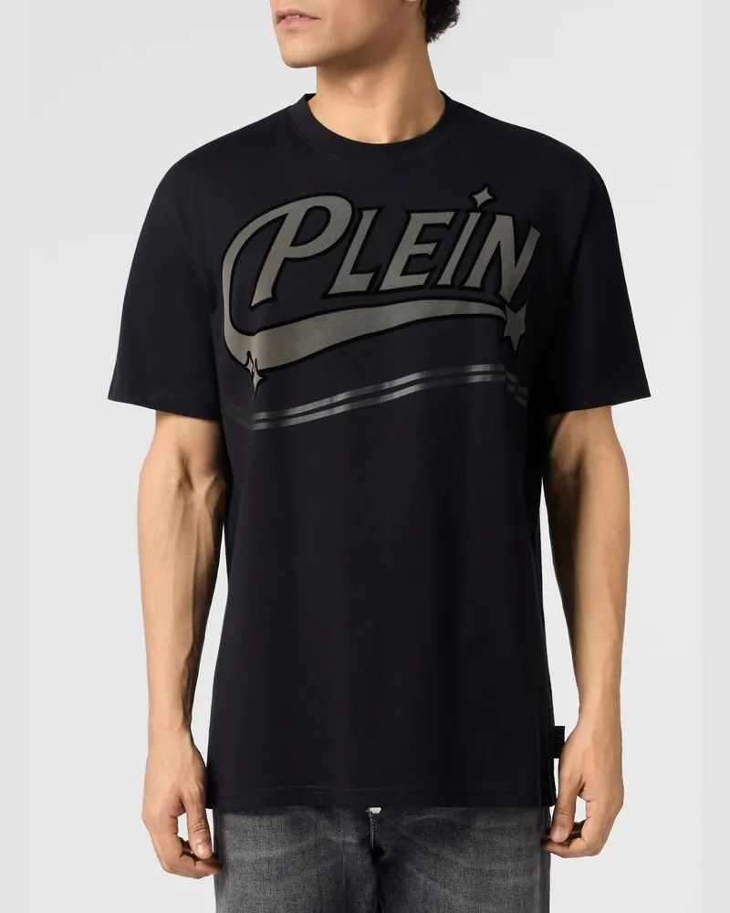 Philipp Plein Baumwoll-T-Shirt mit kontrastierendem Logo und überschnittenen Schultern Schwarz