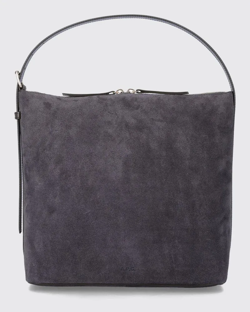 A.P.C. Vera Schultertasche aus Veloursleder mit Reißverschluss und verstellbarem Griff Grau