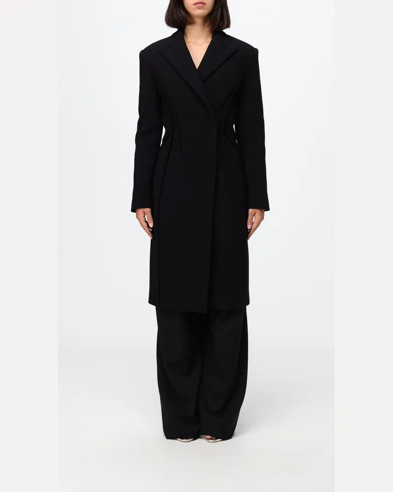Elisabetta Franchi Langer zweireihiger Slim-Fit-Mantel mit verdecktem Verschluss Schwarz