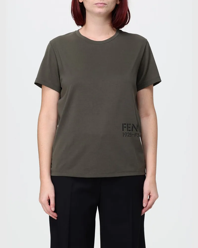 Fendi Baumwoll-T-Shirt von mit kontrastierendem Logo-Druck vorne Military