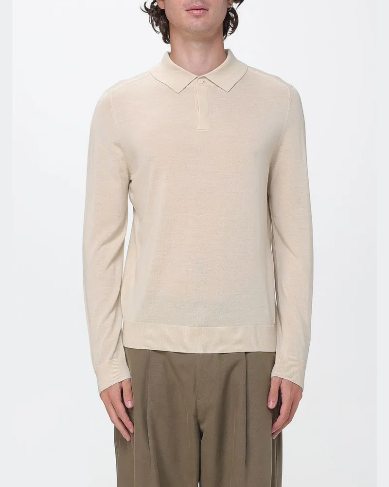 Paul Smith Langärmeliges Slim-Fit-Poloshirt aus Merinowollstrick Beige
