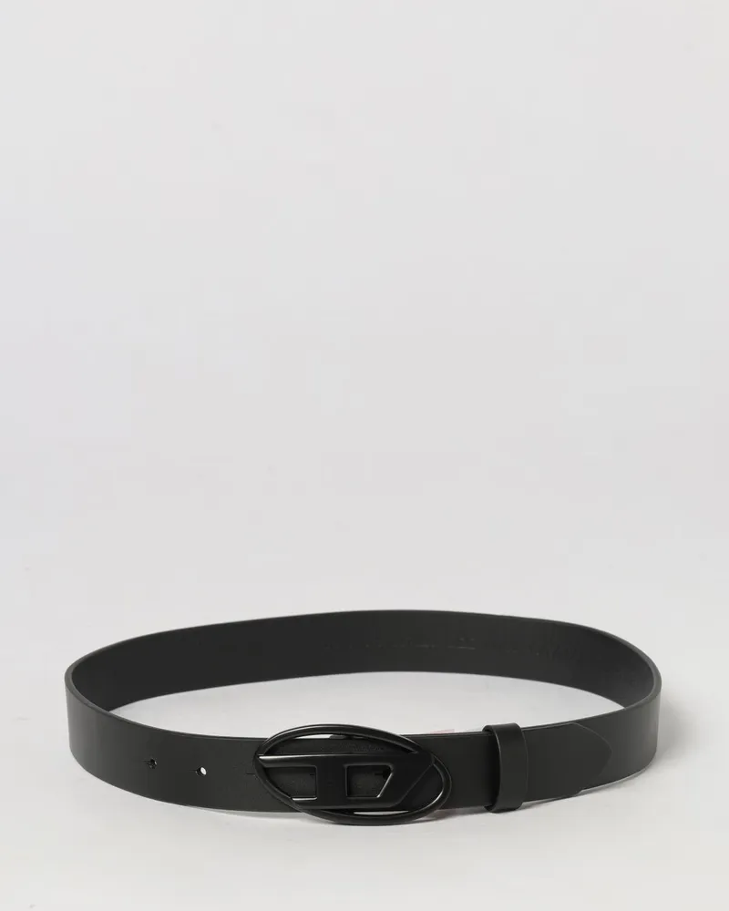 Diesel Ledergürtel für Jungen mit Oval D Monogramm-Schnalle Schwarz